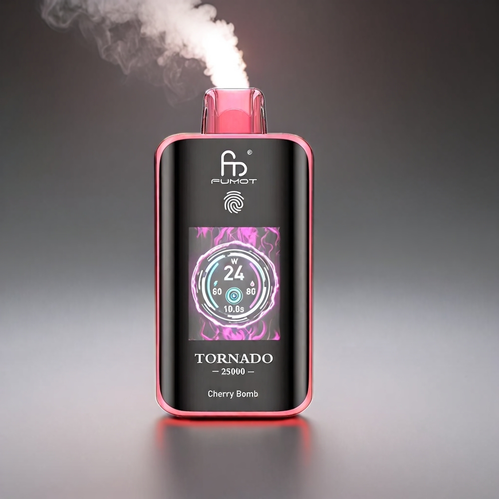 Fumot Tornado HD Skærm 700mAh 20ml 0/2%/3%/5% 25000 Puffs Type-C Kirsebombe Bombardement Engros Danmark
