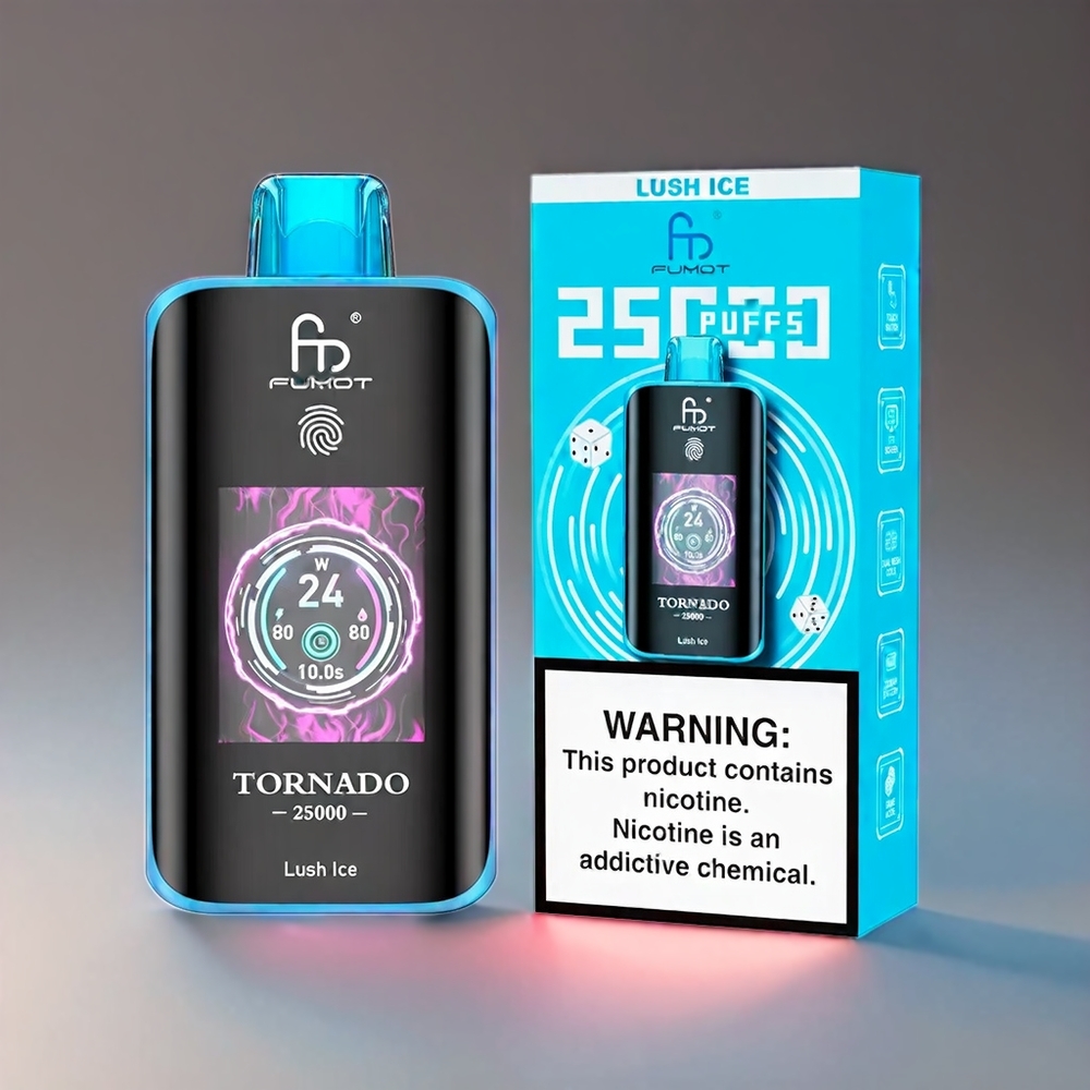 Fumot Tornado HD Skærm 700mAh 20ml 0/2/3/5% Nic 25000 Puffs Type-C Lush Engros Danmark