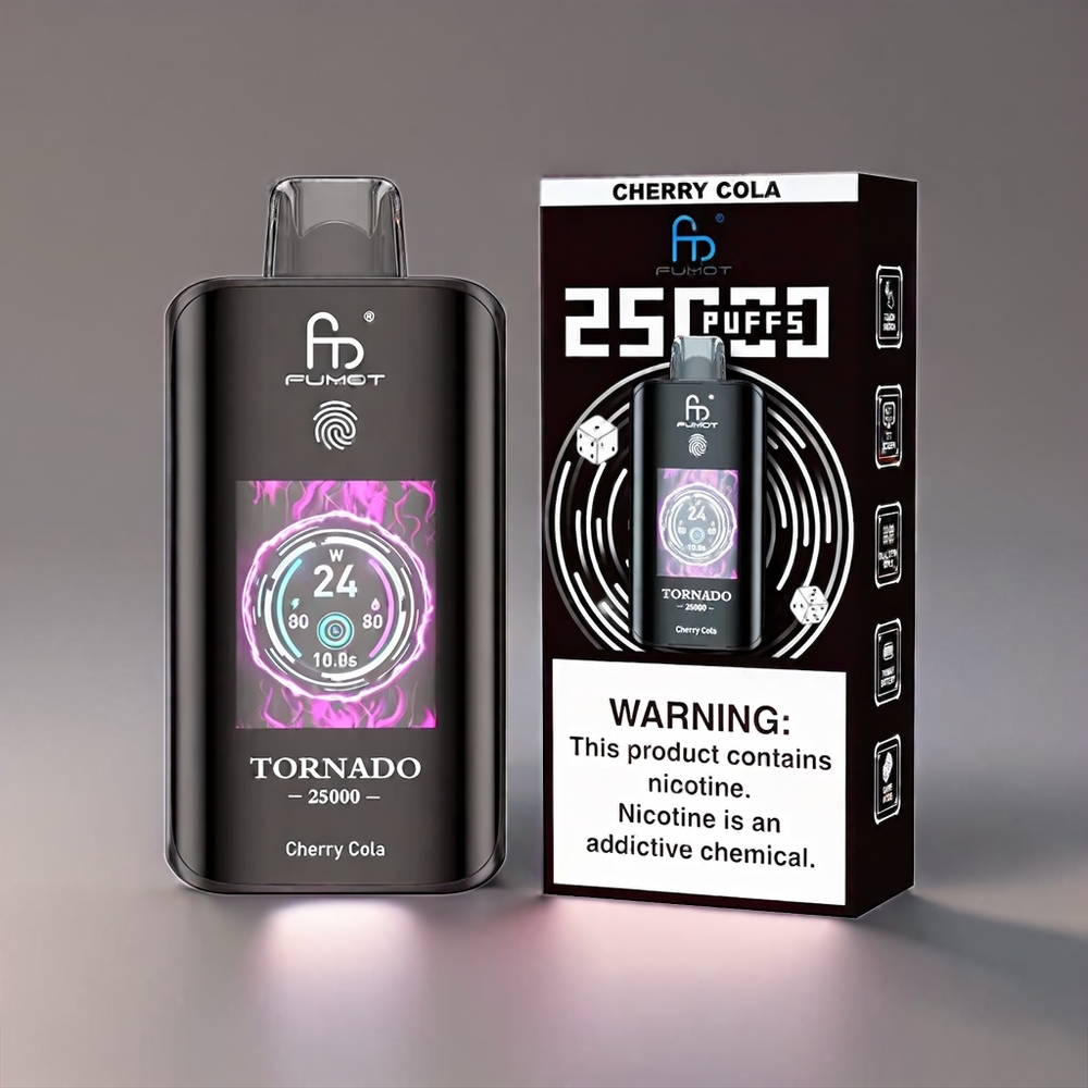 Fumot Tornado HD Skærm 700mAh 20ml 25000 Puffs Kirsebær Cola 0/2%/3%/5% Type-C Engros Danmark