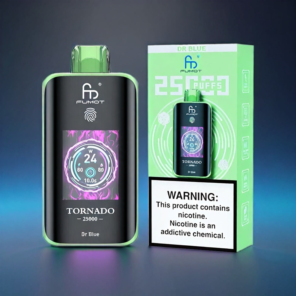 Fumot Tornado HD Skærm 700mAh 20ml 25000 Puffs Type-C Dr Blå 0/2%/3%/5% Engros Danmark