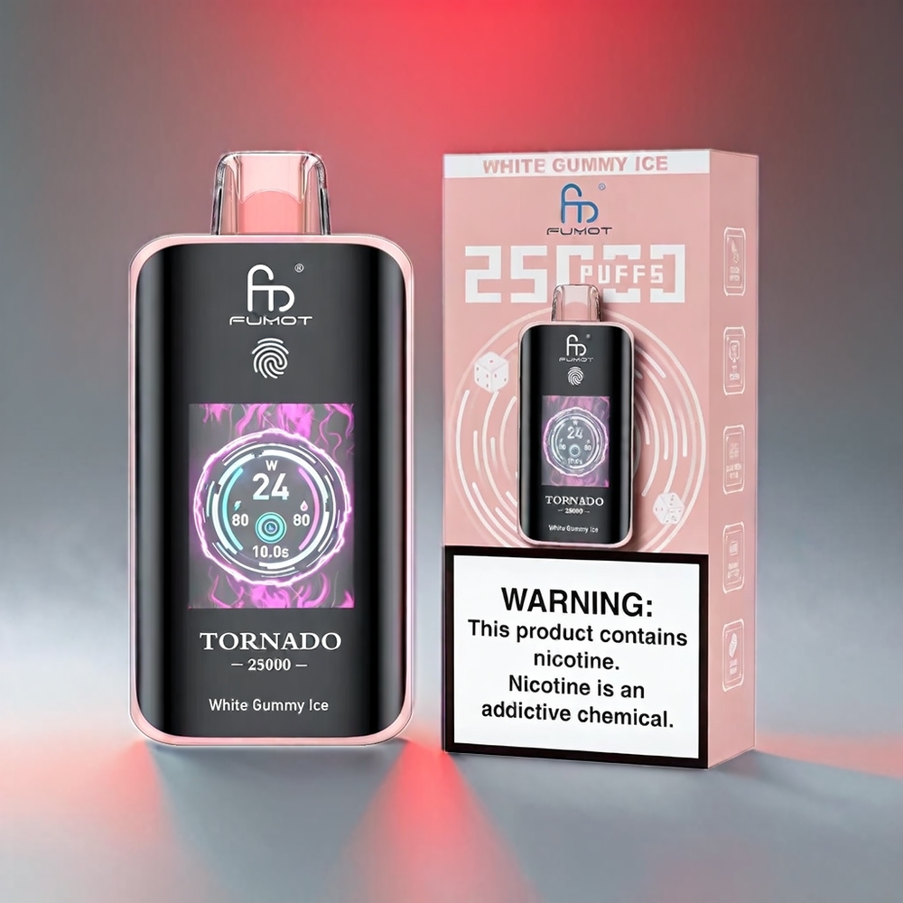 Fumot Tornado Hvid Gummibjørn 25000 Puffs HD Skærm 700mAh 20ml Type-C Engros Danmark