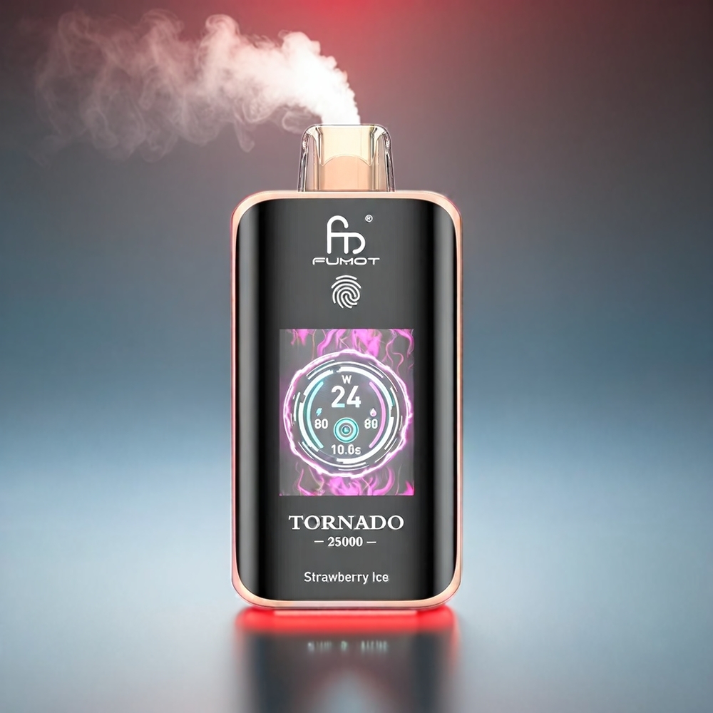 Fumot Tornado Jordbær HD Skærm 700mAh 20ml 25000 Puffs Type-C 0/2%/3%/5% Engros Danmark
