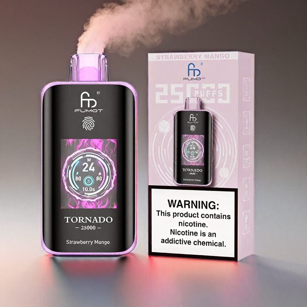 Fumot Tornado Jordbær Mango 25000 Puffs HD Skærm 700mAh 20ml 0/2%/3%/5% Type-C +Engros Danmark