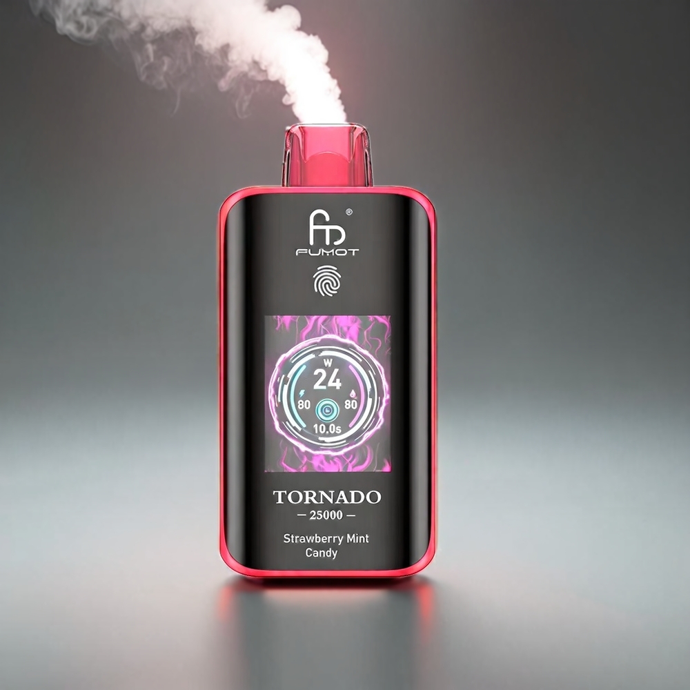 Fumot Tornado Jordbær Mynte Slik HD Skærm 25000 Puffs 20ml 700mAh Type-C 0/2%/3%/5% Engros Danmark