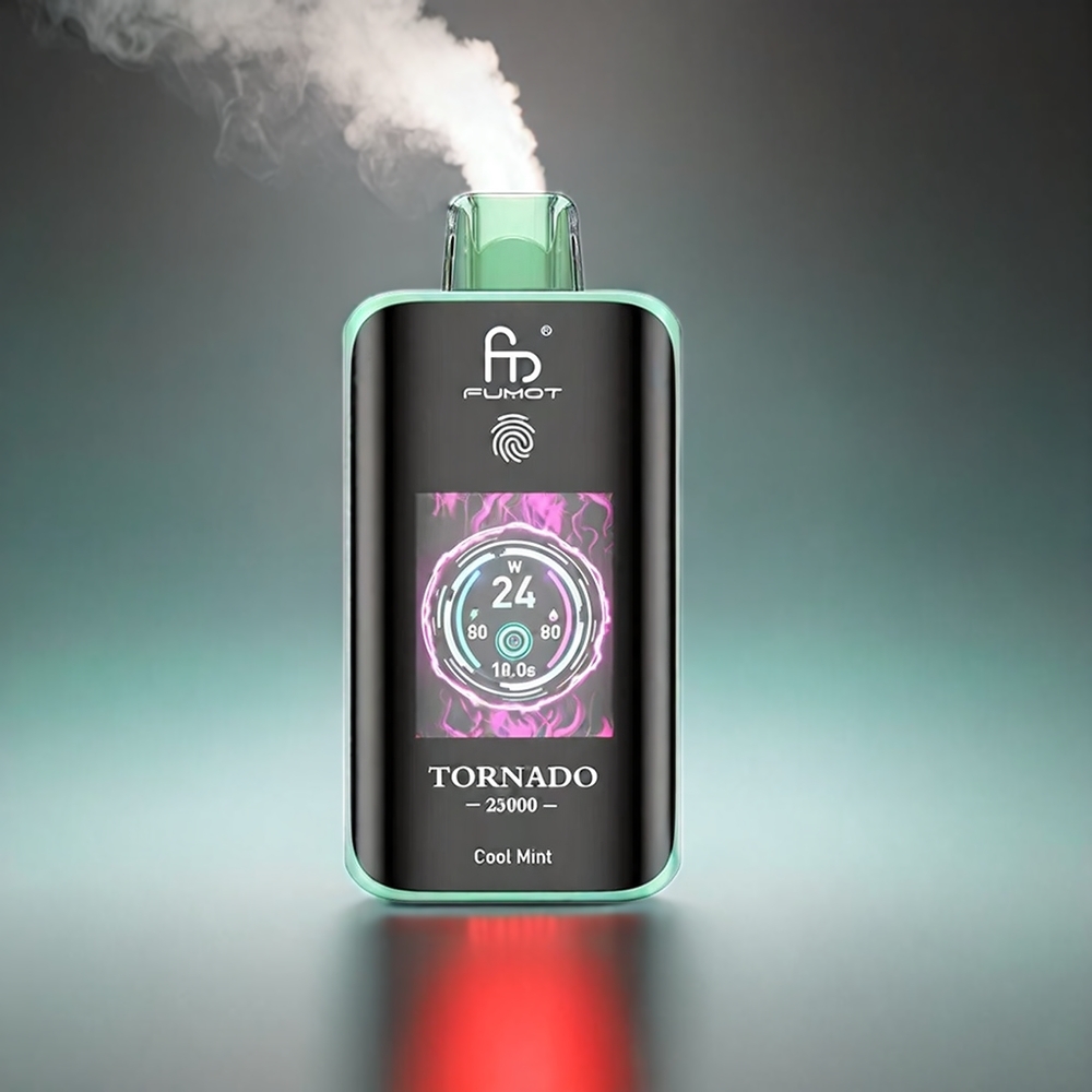 Fumot Tornado Kølig Mynte HD Skærm 700mAh 20ml 0/2/3/5% 25000 Puffs Type-C Engros Danmark
