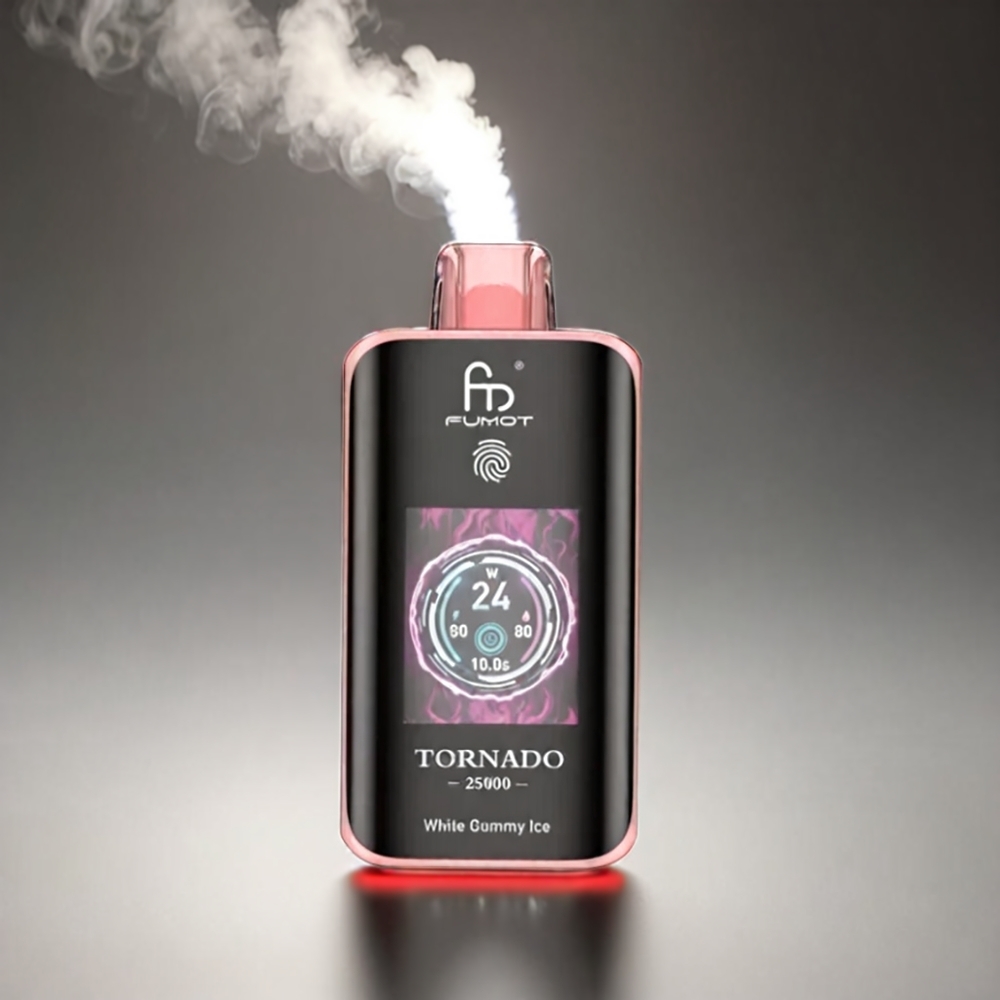 Fumot Tornado Kiwi Passionsfrugt Guava HD Skærm 700mAh 20ml 0/2%/3%/5% 25000 Puffs Type-C Engros Danmark