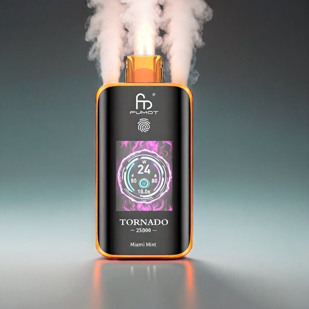 Fumot Tornado Miami Mynte HD Skærm 700mAh 20ml 0/2%/3%/5% 25000 Puffs Type-C Engros Danmark