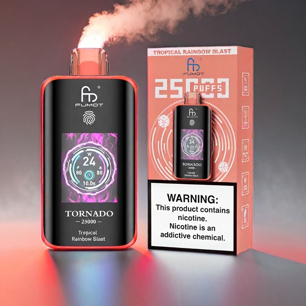 Fumot Tornado Tropisk Regnbue Eksplosion 25000 Puffs HD Skærm 700mAh 20ml 0/2%/3%/5% Type-C Engros Danmark