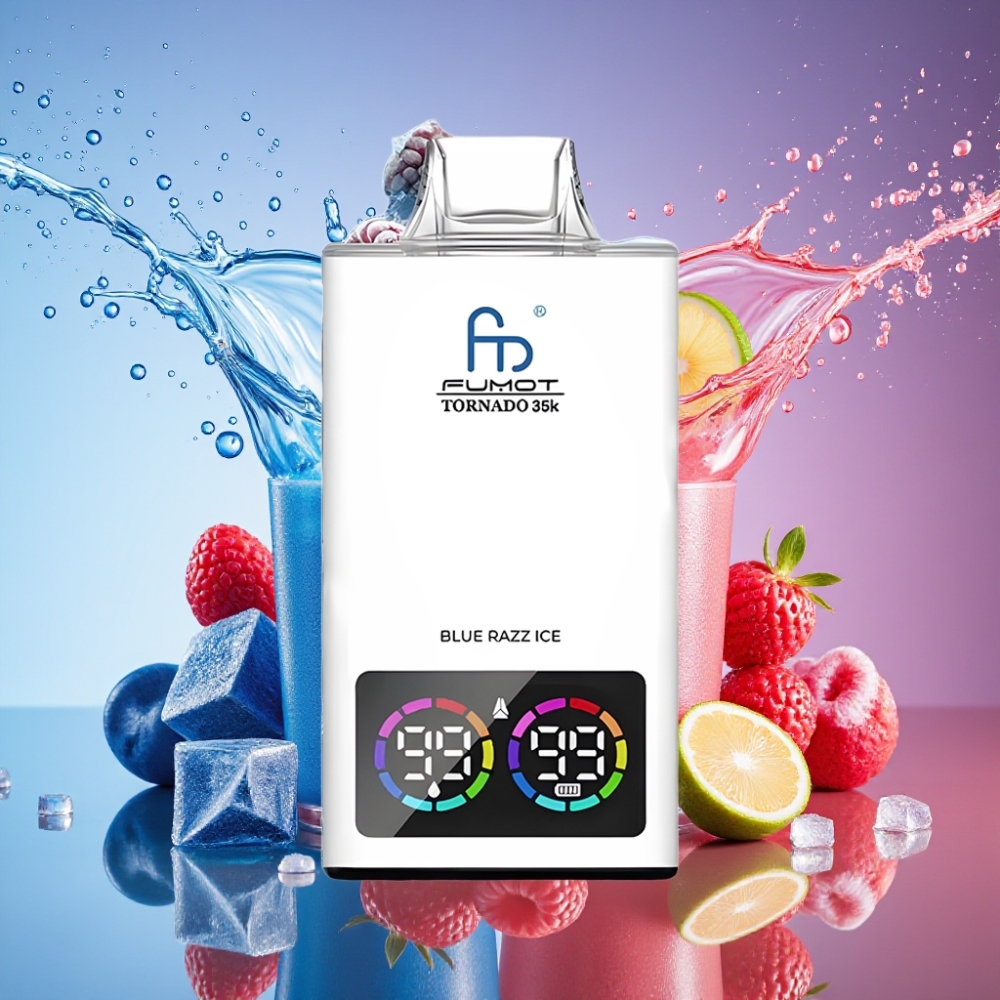 Fumot Tornado 35000 Blå Hindbær Is Dual Mesh Coil 15ml E-juice 700 MAH Batteri USB-C Engros Danmark