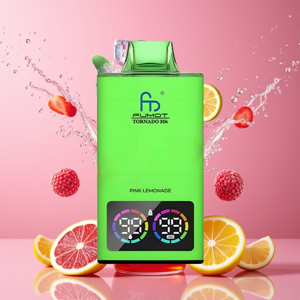 Fumot Tornado 35000 Lyserød Citronvand Dual Mesh Coil 15ml E-juice 700 MAH Batteri USB-C 35000 Puffs Engros Danmark