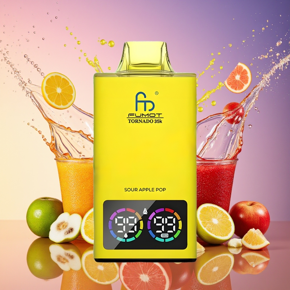 Fumot Tornado 35000 Synesæble Pop Dual Mesh Coil E-liquid Indicator Variable RGB Lights 15ml E-juice 700 MAH Battery Fast Charging USB-C Engros Danmark