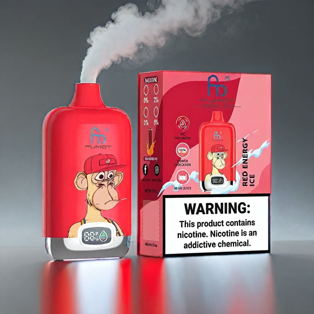 Fumot Tornado Digital 12000 Puffs 20ml Mesh MTL Rød Energi 89.7x46.7x27mm 67g 550mAh Type-C Engros Danmark