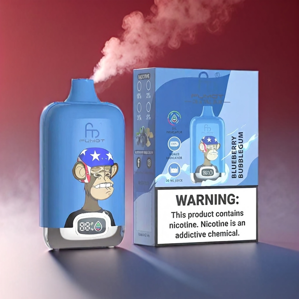 Fumot Tornado Digital 12000 Puffs 20ml Type-C MTL Blåbær Bubblegum – 89.7x46.7x27mm 67g 550mAh Engros Danmark