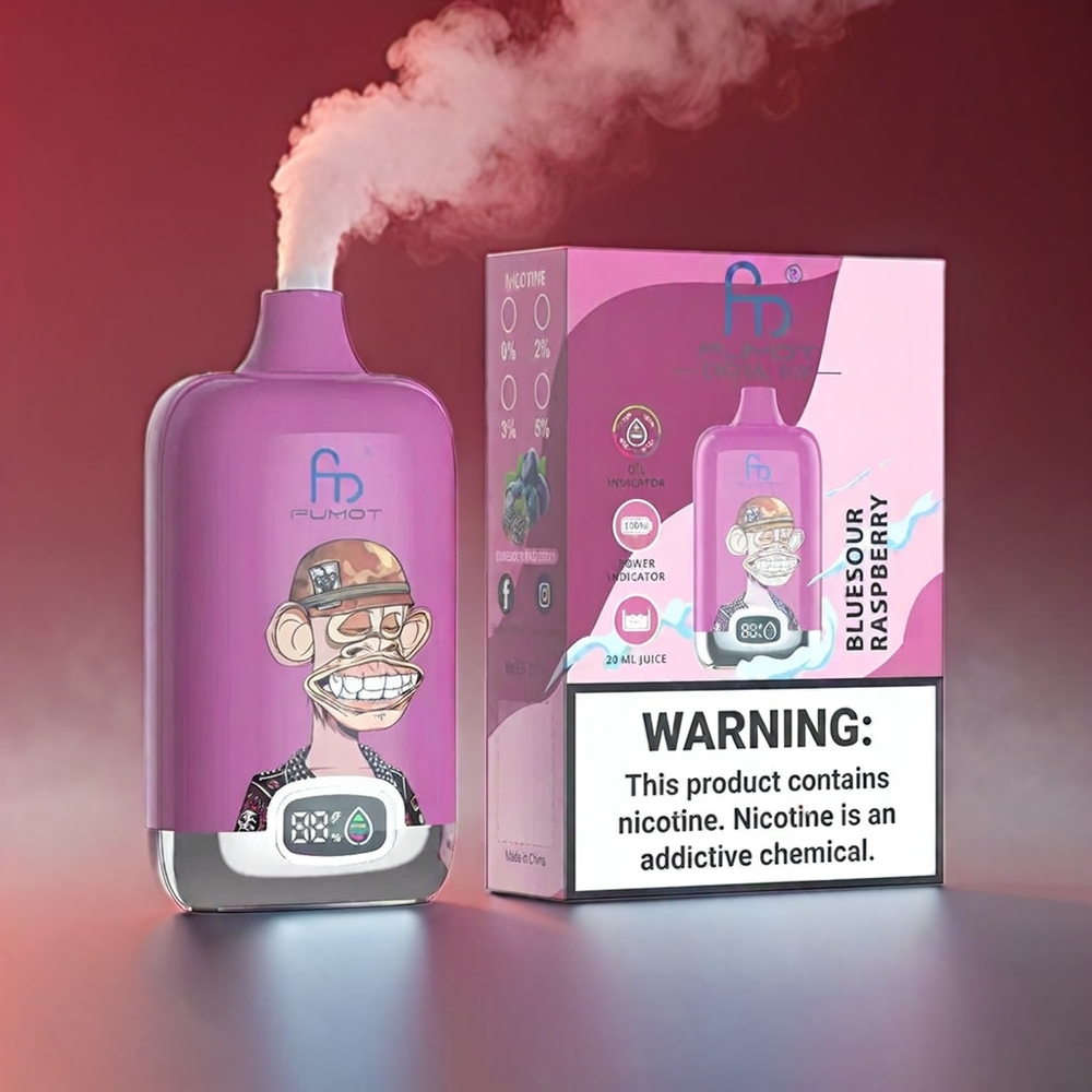 Fumot Tornado Digital 12000 Puffs Bluesour Hindbær 89,7mm 46,7mm 27mm 67g 20ml Mesh 550mAh Type-C 0% 2% 3% 5% MTL Engros Danmark