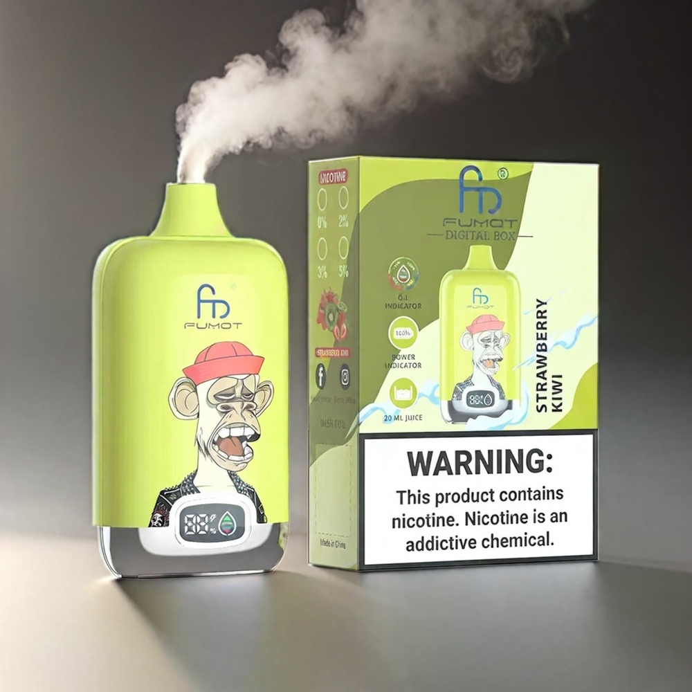 Fumot Tornado Digital 12000 Puffs Jordbær Kiwi 20ml Mesh Type-C MTL 67g 550mAh Engros Danmark