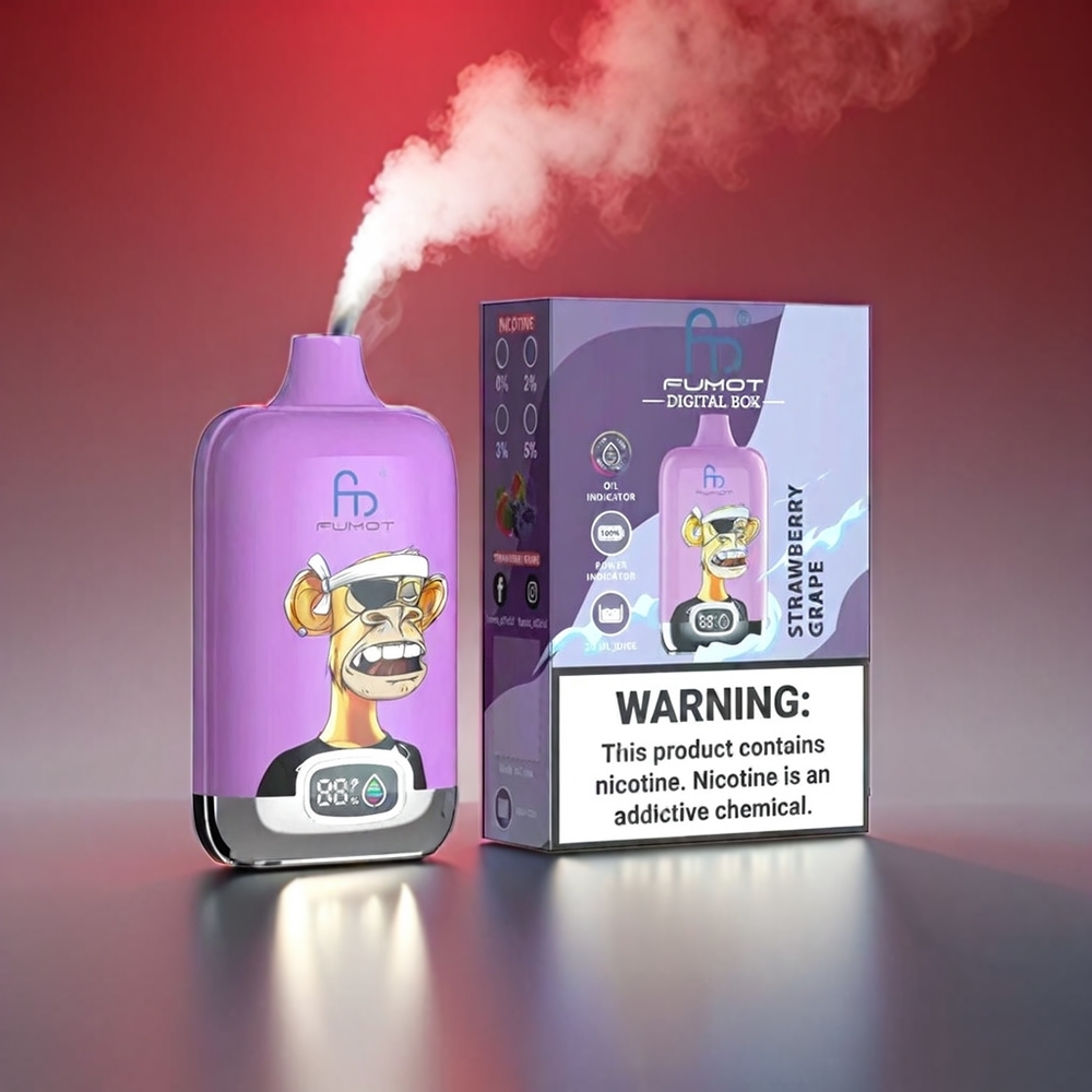 Fumot Tornado Digital 12000 Puffs Jordbær Vindrue 20ml Mesh Coil Type-C 550mAh 67g Engros Danmark