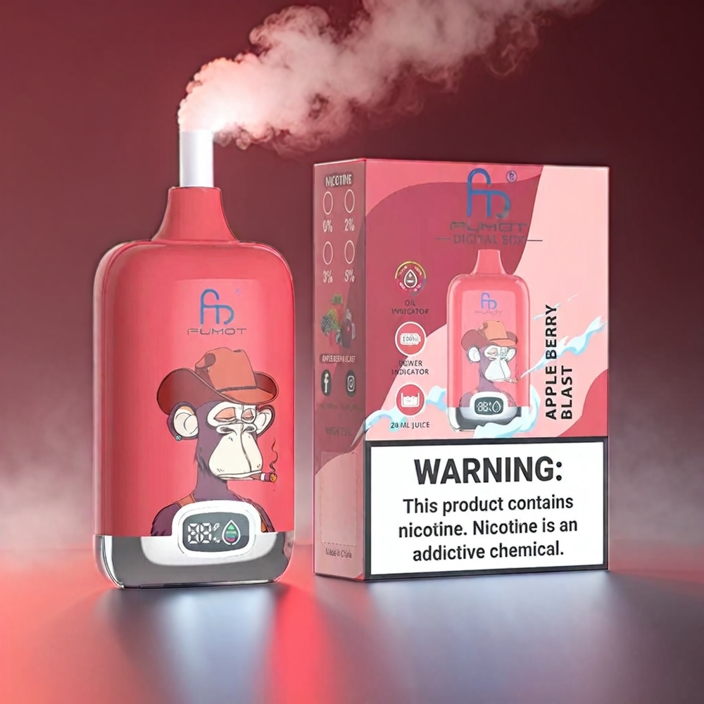 Fumot Tornado Digital 12000 Puffs Æble Bær Blast 20ml Mesh 550mAh Type-C MTL 67g 89.7x46.7x27mm Engros Danmark