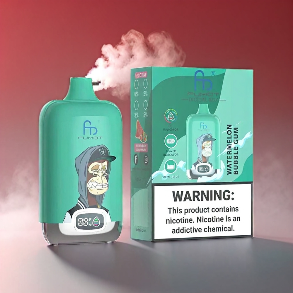 Fumot Tornado Digital 20ml 12000 Puffs Vandmelon Bubblegum Mesh Coil Type-C MTL 89.7x46.7x27mm 67g 550mAh Engros Danmark