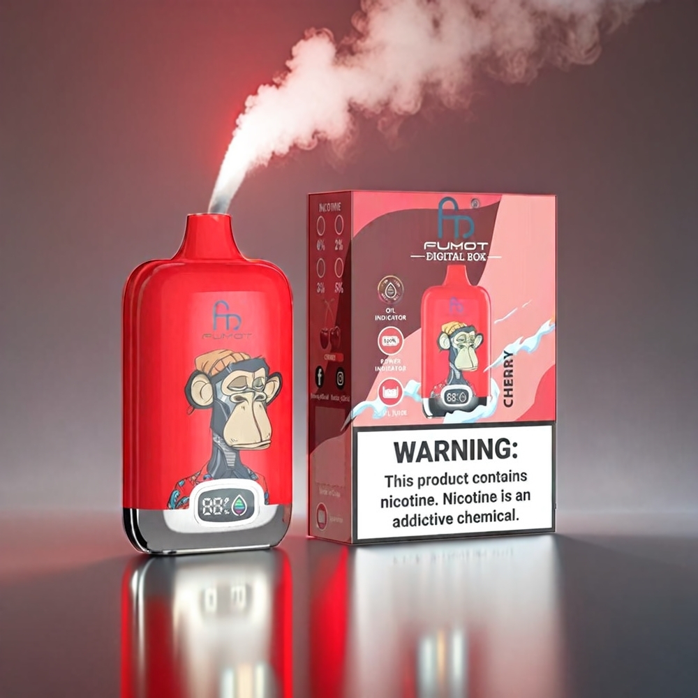 Fumot Tornado Digital 20ml Mesh 12000 Puffs Kirsebær 89.7x46.7x27mm 67g 550mAh Type-C MTL Engros Danmark