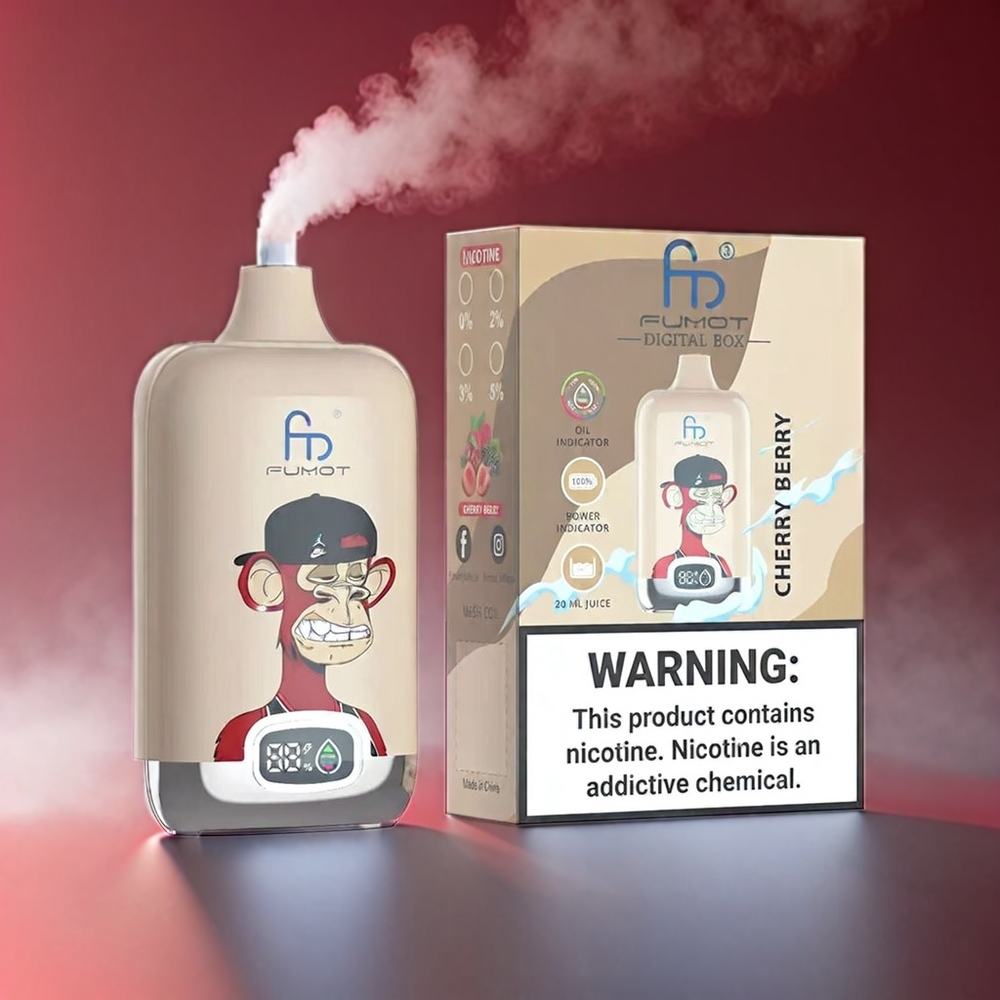 Fumot Tornado Digital Boks 12000 Puffs Kirsebær Bær 89.7x46.7x27mm 67g 20ml Mesh 550mAh Type-C 0-5% MTL Engros Danmark