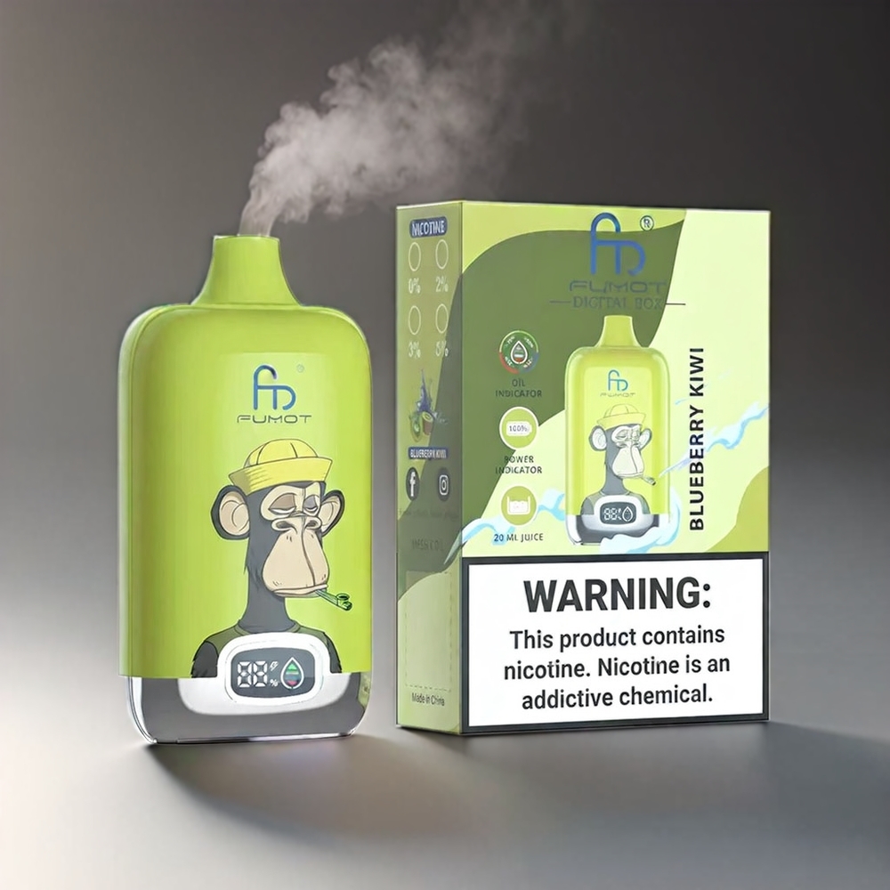 Fumot Tornado Digital Box 12000 Puffs Blåbær Kiwi 89.7mm Type-C 20ml 550mAh Mesh MTL Engros Danmark