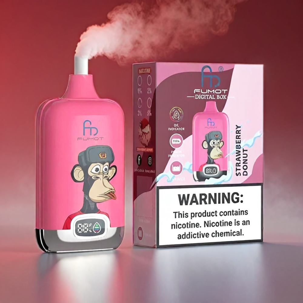 Fumot Tornado Digital Box 12000 Puffs Jordbær Donut 20ml Mesh Coil Type-C 550mAh 67g MTL Engros Danmark