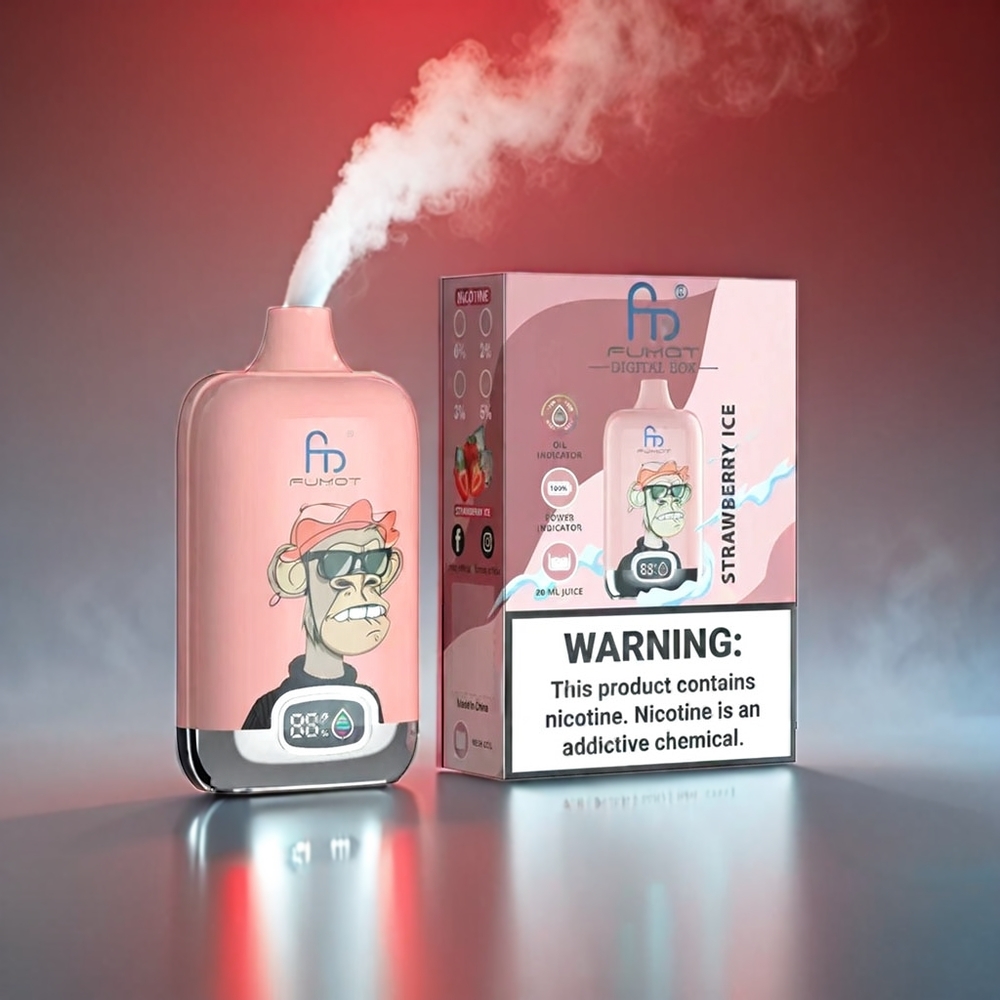 Fumot Tornado Digital Box 12000 Puffs Jordbær Mesh Coil Type-C 550mAh 20ml 67g MTL Engros Danmark