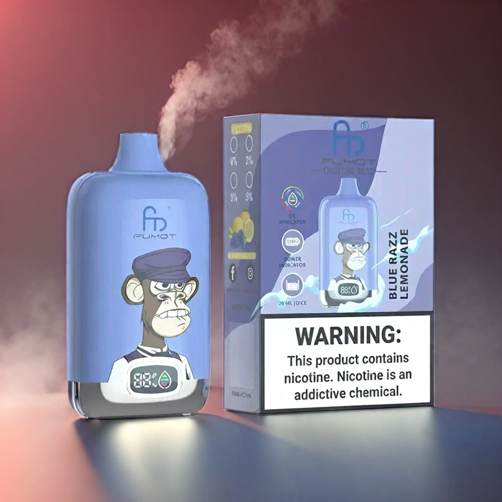 Fumot Tornado Digital Box 20ml Mesh 12000 Puffs Blå Hindbær Lemonade 550mAh Type-C MTL 67g Engros Danmark