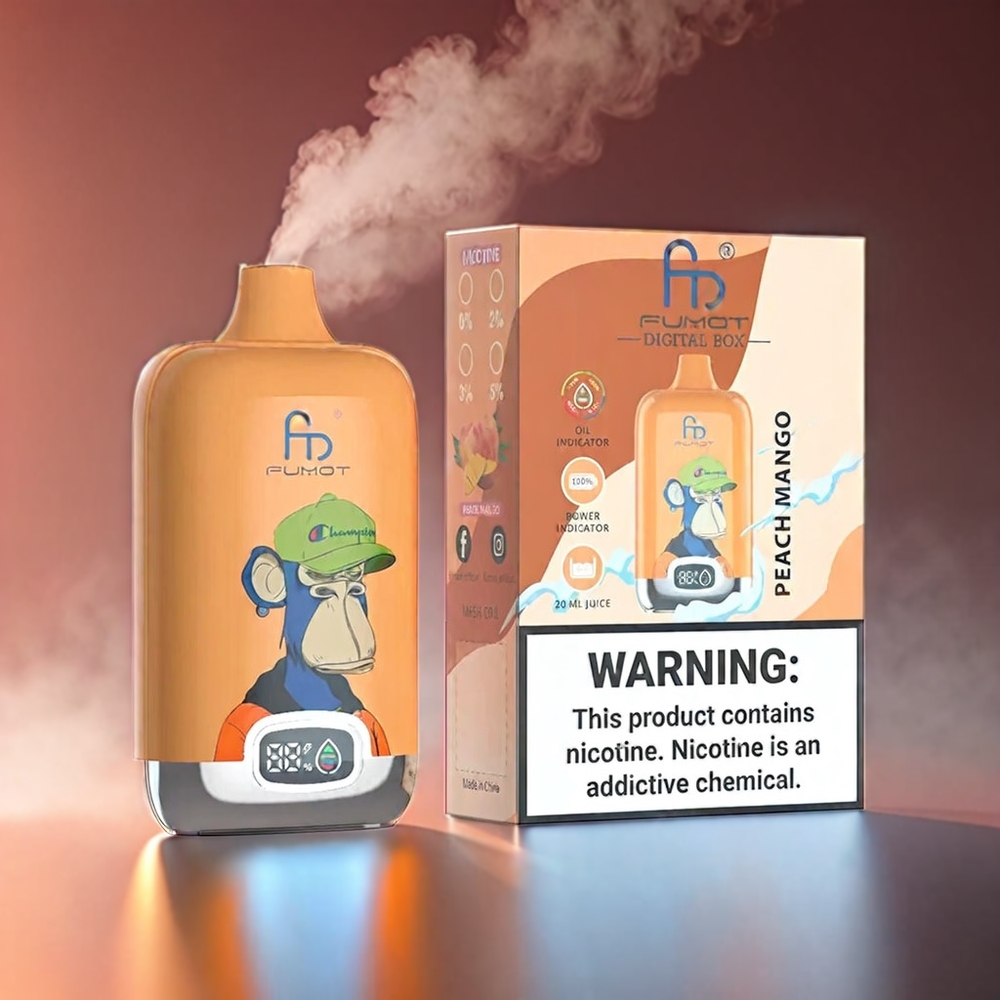 Fumot Tornado Digital Box 20ml Mesh 12000 Puffs Fersken Mango 550mAh Type-C - Engros Danmark