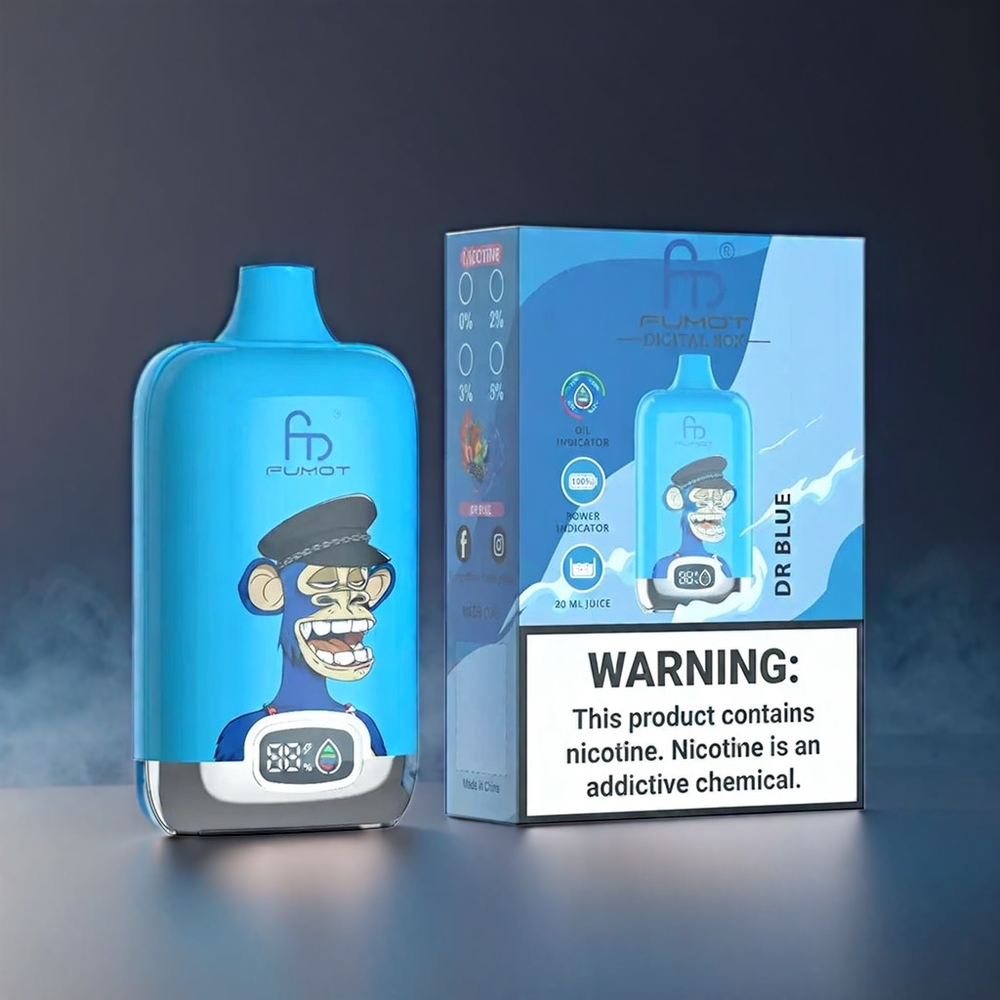Fumot Tornado Digital Box 20ml Mesh 12000 Puffs Type-C Dr. Blå 89.7x46.7x27mm 67g 550mAh MTL Engros Danmark