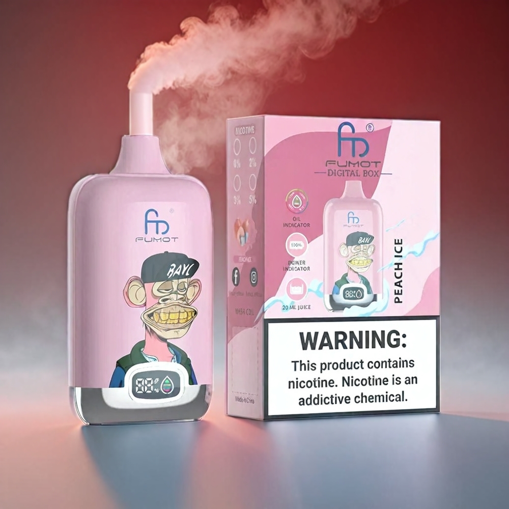 Fumot Tornado Digital Box Peach 20ml 12000 Puffs Mesh Coil Type-C 550mAh 67g MTL Engros Danmark