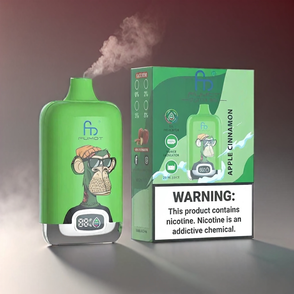 Fumot Tornado Digital Æble Kanel 12000 Puffs 20ml Mesh Coil Type-C MTL 67g Engros Danmark