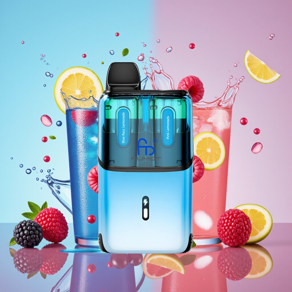 Fumot Ultra T32000 Blå Hindbær Lemonade & Lyserød Lemonade 800mAh 24ml 20mg Type-C Mesh Engros Danmark