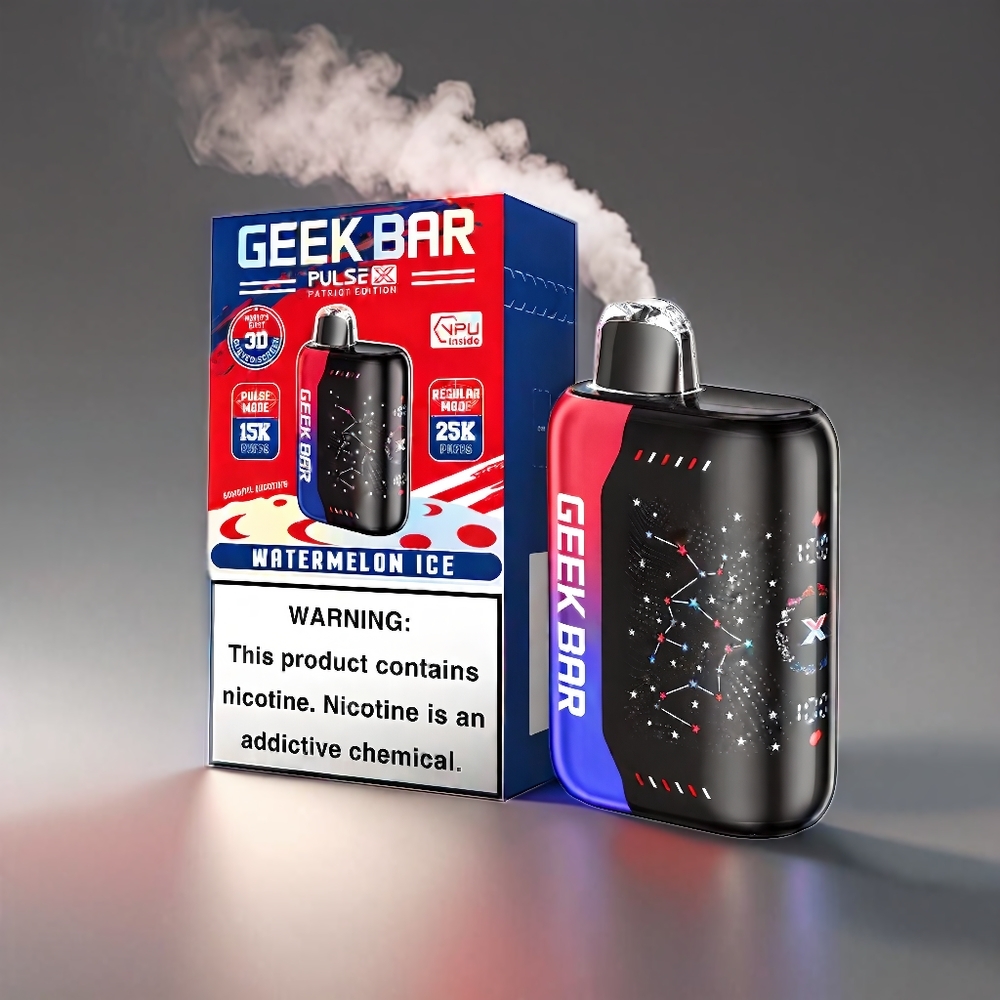 Geek Bar Pulse X 25000 Puste Patriot Edition 18mL 0-5% Nikotin 3D Skærm Dual Mesh Coil Engros Danmark