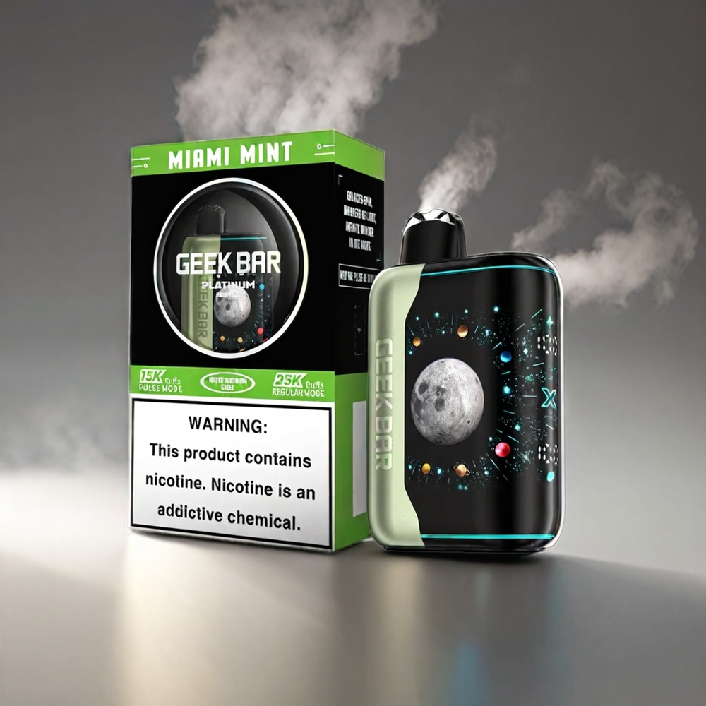 Geek Bar Pulse X Platinum Edition 25000 Puffs Matte Finish Skærm 20mL 2% Nikotin Miami Mynte Engros Danmark