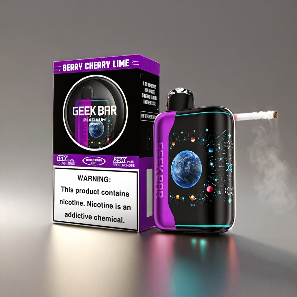 Geek Bar Pulse X Platinum Edition 25000 Puffs Matte Platinum 20mL 2% Nikotin Bær Kirsebær Lime Engros Danmark