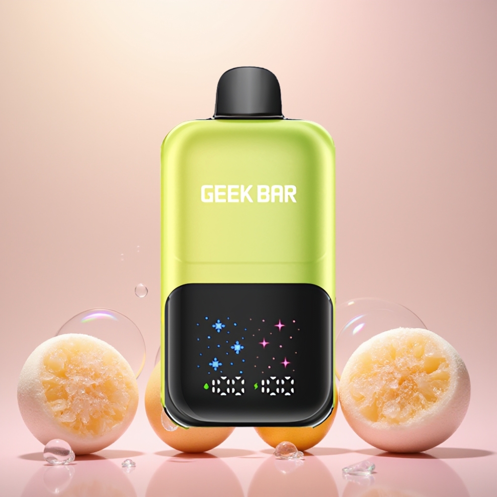GEEKBAR 2GO 50000 Puffs Interaktiv Stor Skærm 3-niveau Justerbar Smag/Kølighed Dobbelt Tank 20mL 5% Nikotinsalt Opladelig Batteri Mexico Mango Is 20mL 50000 Puffs Engros Danmark