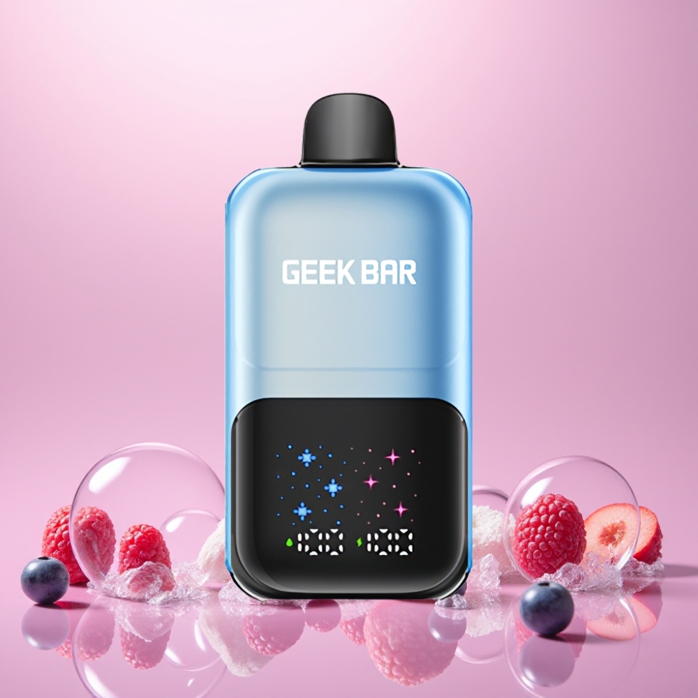 GEEKBAR 2GO 50000 Puffs Interaktiv Stor Skærm 3-niveau Justerbar Smag/Kølighed Dual Tanks 20mL 5% Nikotinsalt Blåbær Hindbær Is Engros Danmark