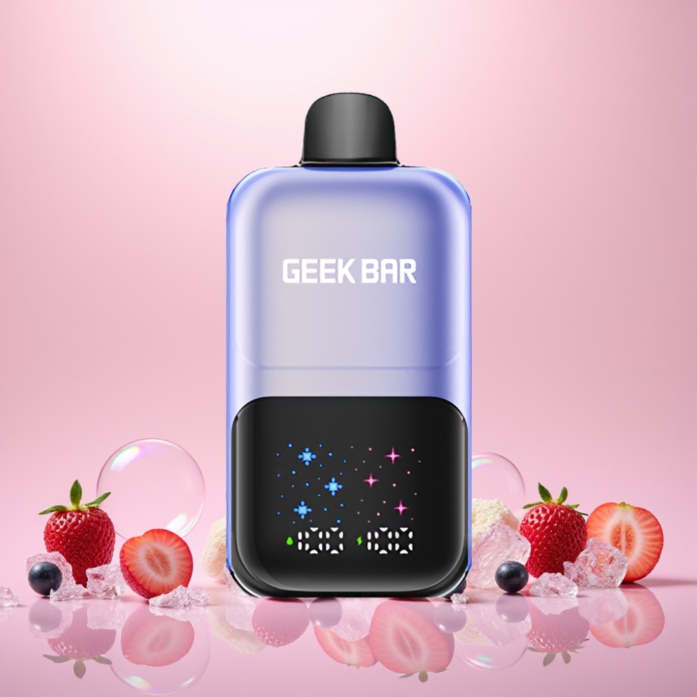 GEEKBAR 2GO 50000 Puffs Interaktiv Stor Skærm 3-nivejustillebare Smag/Kølighed Dual Tanke 20mL 5% Nikotinsalt Blandede Bær Is Engros Danmark