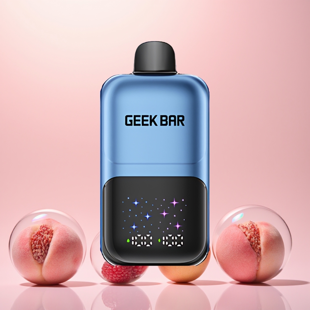GEEKBAR 2GO 50000 Puffs Interaktiv Stor Skærm 3-nivejustyring 20mL Dual Tank 5% Nikotinsalt Fersken & Bær Engros Danmark