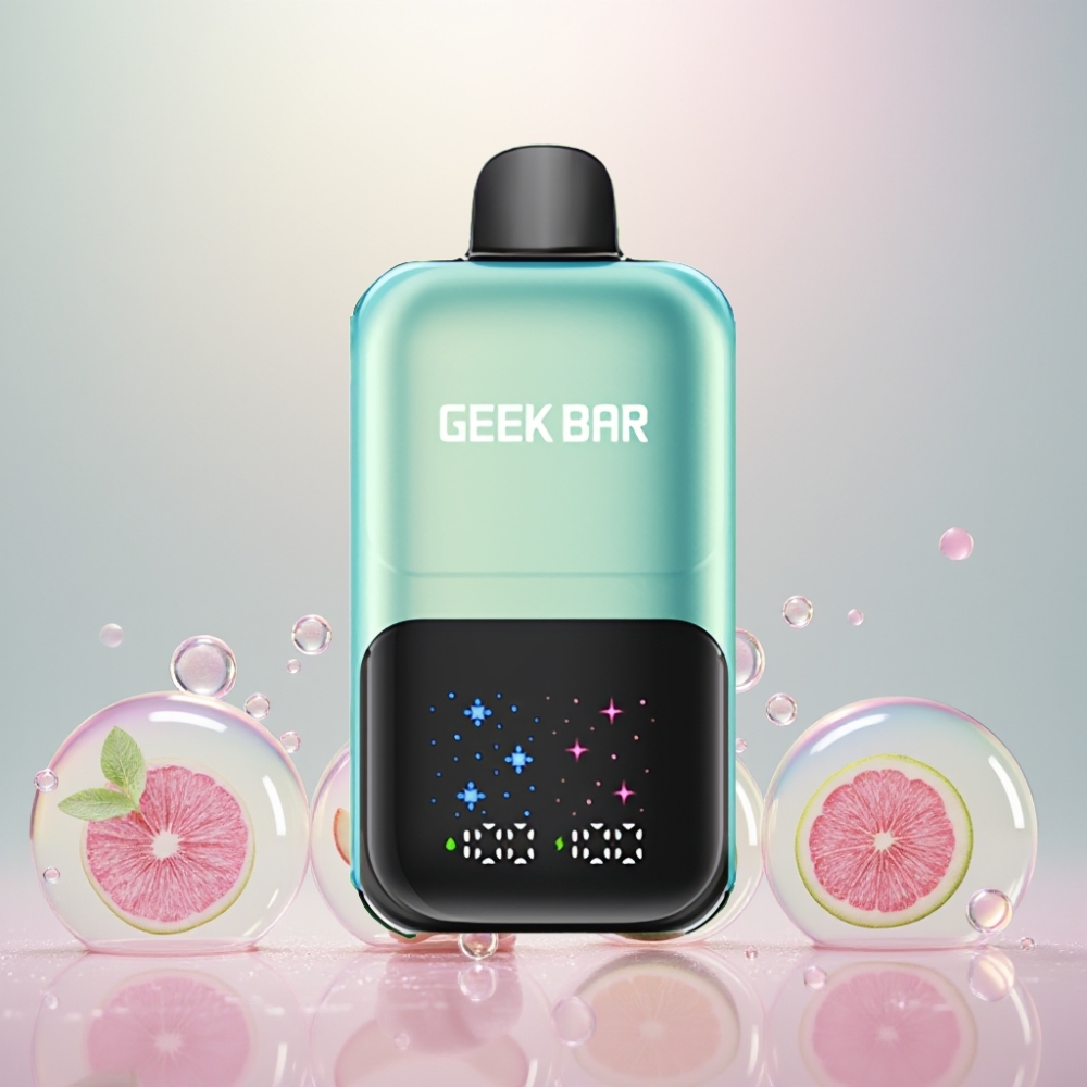 GEEKBAR 2GO 50000 Puffs Interaktiv Stor Skærm 3-nivejustyring Dual Tanks 20mL 5% Nikotinsalt Genopladelig Cool Mint Is Engros Danmark