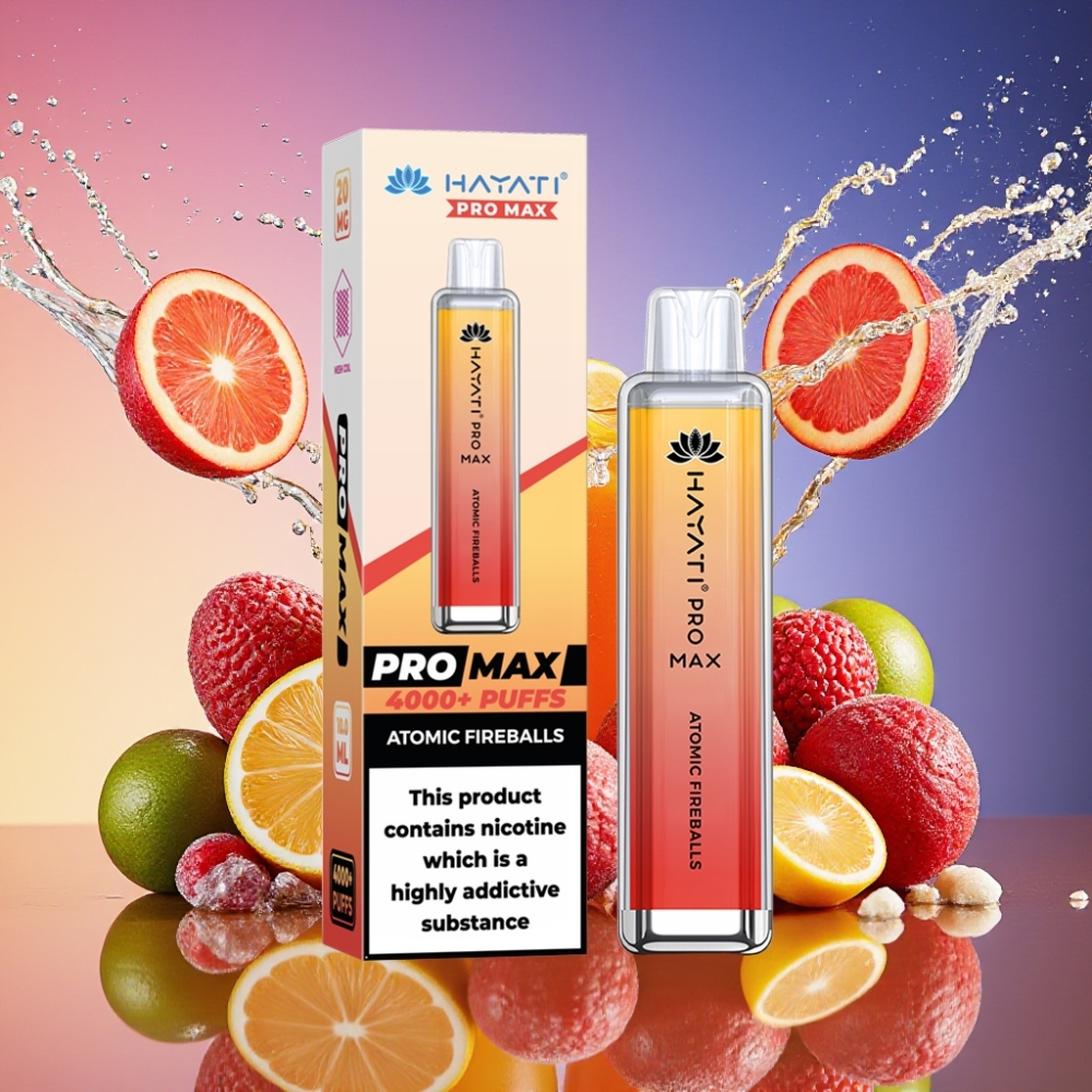 Hayati Pro Max 4000 Puffs Atomisk Ildkugler 2ml 10ml 1400mAh 2% 5% Nikotin TPD-Overensstemmende Engros Danmark