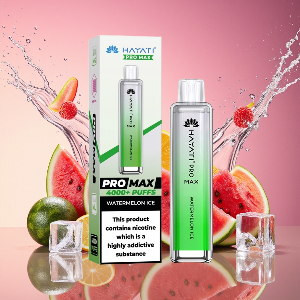 Hayati Pro Max 4000 Puffs Engangs Vandmelon Is 2% 5% Nikotin 1400mAh Opladningsbar LED Lys TPD-Kompatibel Engros Danmark