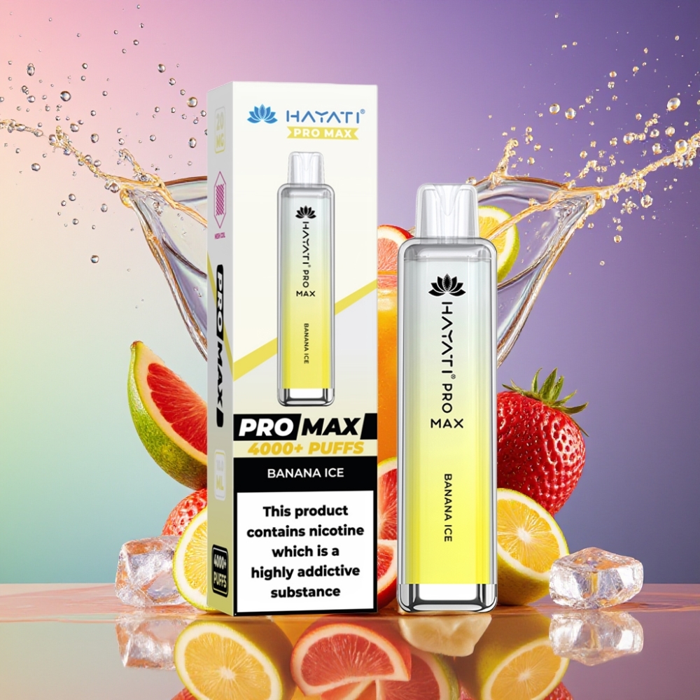 Hayati Pro Max 4000 Puffs Engangs Vape Bananis Is 2% 5% Nikotin 1400mAh 2ml 10ml Auto Påfyldning TPD-Overensstemmelse Engros Danmark