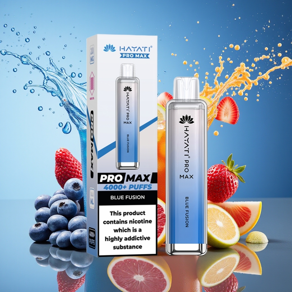 Hayati Pro Max 4000 Puffs Engangs Vape Blå Fusion 2%/5% Nikotin 1400mAh 2ml/10ml TPD-Overensstemmelse Engros Danmark