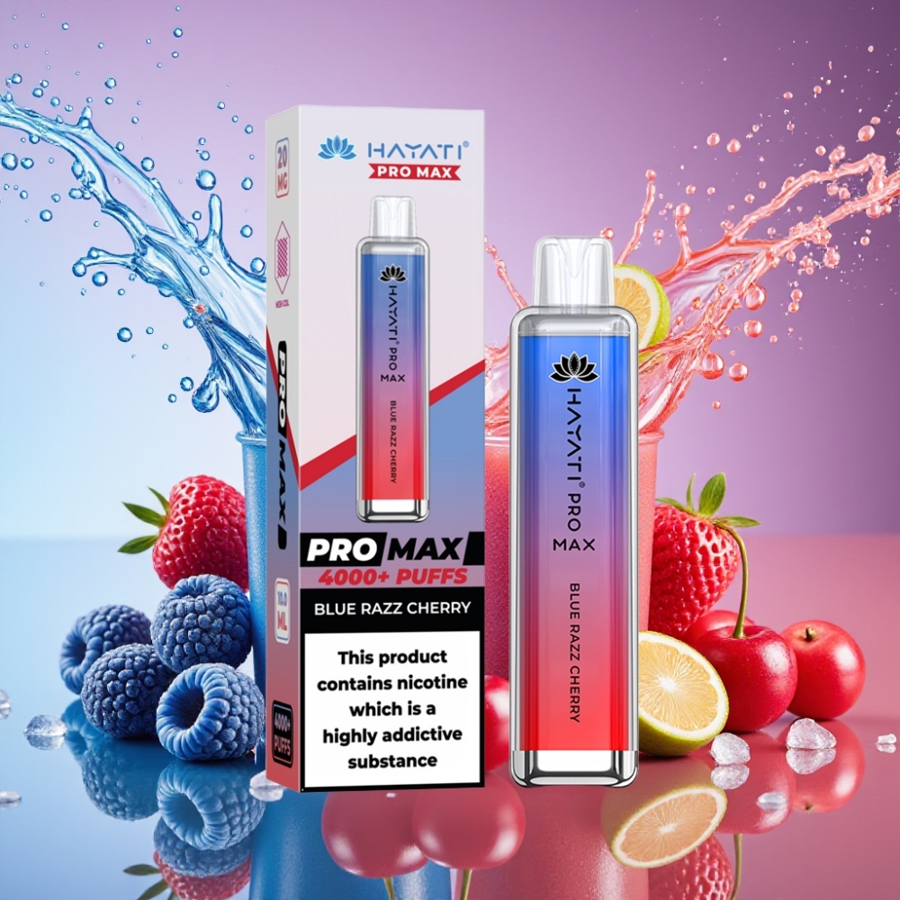 Hayati Pro Max 4000 Puffs Engangs Vape Blå Hindbær Kirsebær 2ml/10ml 1400mAh 2% 5% Nikotin Engros Danmark