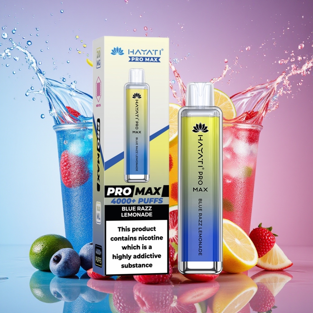 Hayati Pro Max 4000 Puffs Engangs Vape Blå Hindbær Lemonade 2ml/10ml 1400mAh 2%/5% Nikotin TPD-Kompatibel Engros Danmark