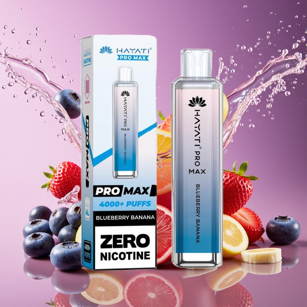 Hayati Pro Max 4000 Puffs Engangs Vape Blåbær Banan 2ml/10ml 2%-5% Nikotin 1400mAh Opladningsbar LED Lys Dual 1.1 Ohm Mesh Coil TPD-Kompatibel Engros Danmark