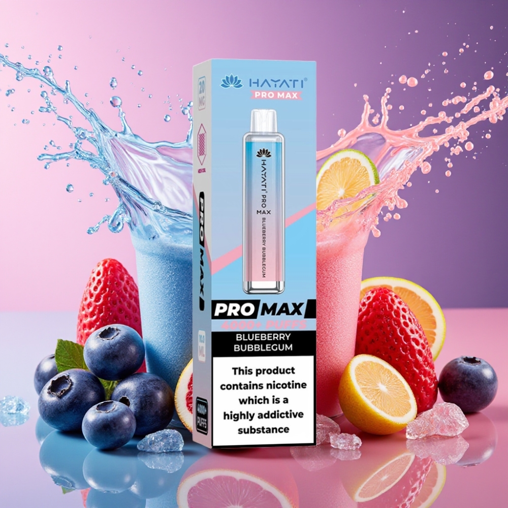 Hayati Pro Max 4000 Puffs Engangs Vape Blåbær Tyggegummi 2-5% Nikotin 1400mAh 2ml Tank 10ml Auto Påfyldning TPD-Kompatibel Engros Danmark