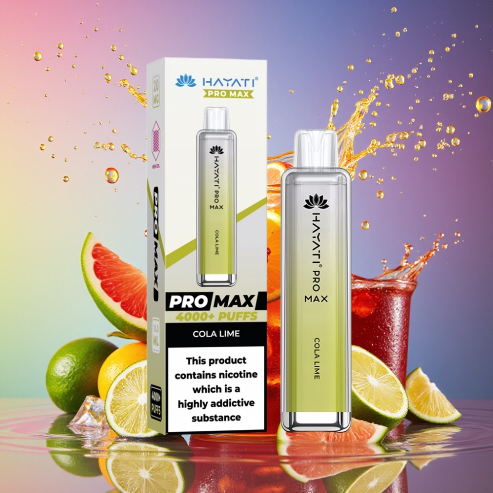 Hayati Pro Max 4000 Puffs Engangs Vape Cola Lime 2%/5% Nikotin 1400mAh 2ml/10ml Auto-Opfyldning TPD-Kompatibel Engros Danmark
